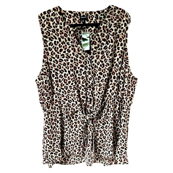 TORRID NEW PEPLUM Georgette Leopard 🐆 Print Button-Front Tie-Front Blouse. - Picture 2 of 16